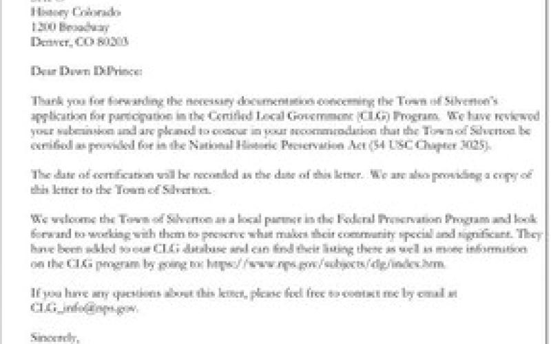 Letter of the Department of the Interior