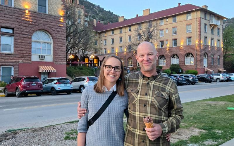 Gloria Kaasch-Buerger and her husband Brian Buerger celebrated in Glenwood Springs after she won Colorado’s Manager of the Year award. Photo credit Gloria Kaasch-Buerger