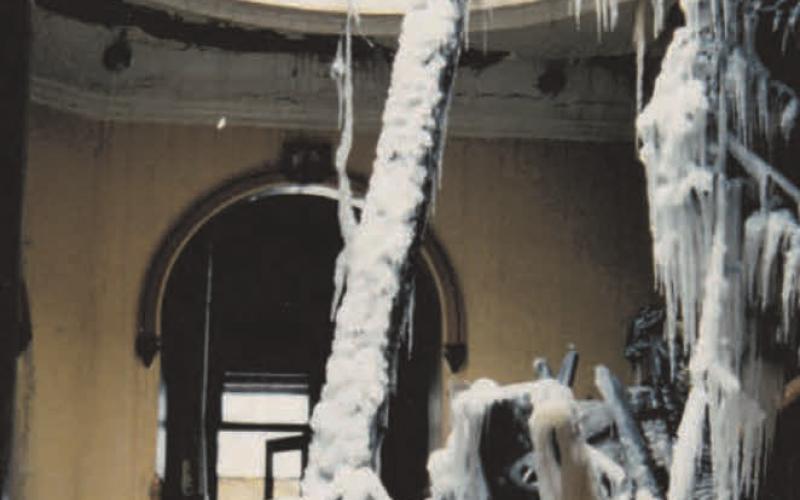 Firefighters battle the catastrophic Town Hall fire on Nov. 30, 1992, 30 years ago this week, and interior photos from after the fire. Photos courtesy of the Town of Silverton.