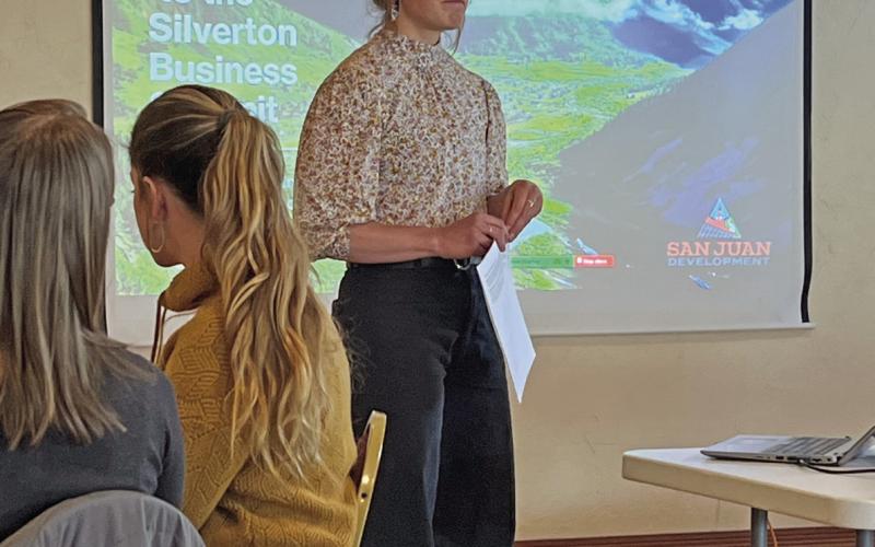 Anne Chase SJDA Main Street Manager opens up the first annual Silverton Business Summit Photo credit DeAnne Gallegos