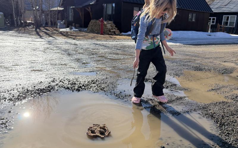  Willow Blankenship sailing her bark boat! Making the best out of our winter by playing in the mud puddles