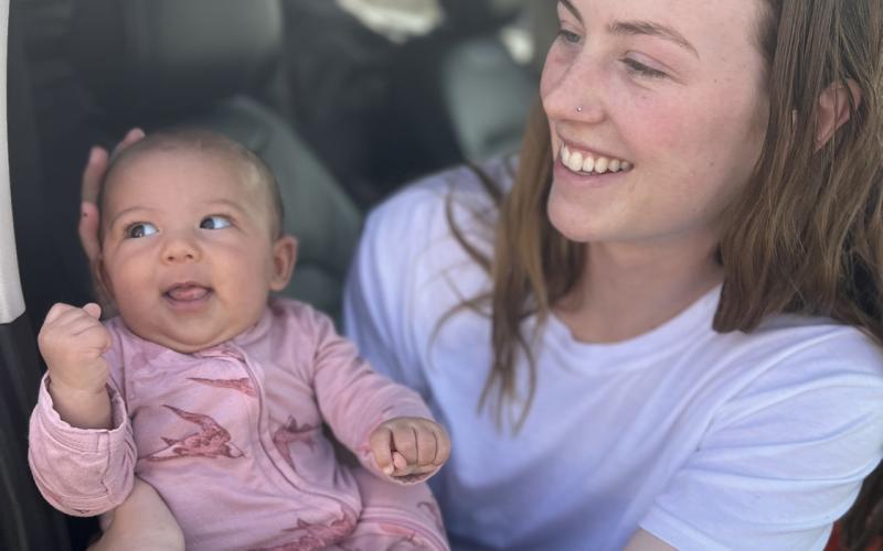Katrina and her mom Meah take a pit stop in Tuba City where DeAnne Gallegos also was traveling through at the same time. Katrina couldn’t keep her eyes off her Grandma Sara Mordecai. Photo credit DeAnne Gallegos