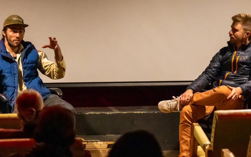 Photo by Victor Cabrera II Ouray International Film Festival board member Julian Marcos Hood and Co-founder of OIFF &amp; Event Organizer Jake Abell hold a film discussion in the Grand Imperial Hotel Theatre