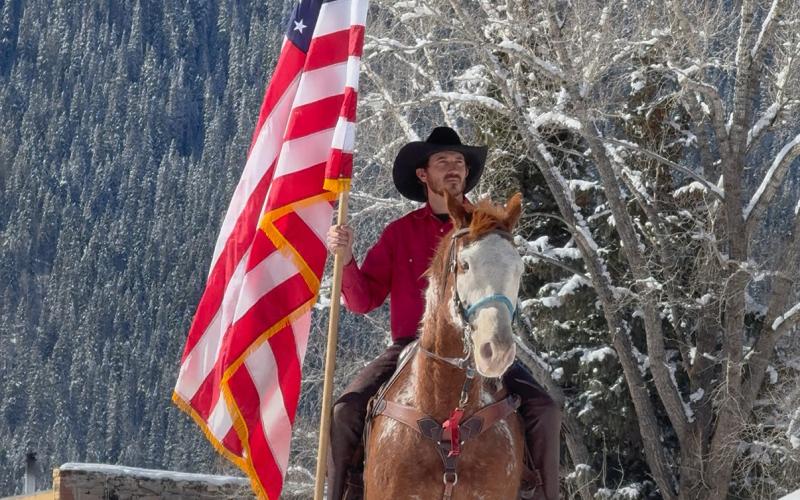 Richard Weber and his horse Franks &amp; Beans during Silverton Skijoring opening ceremony Photo by DeAnne Gallegos