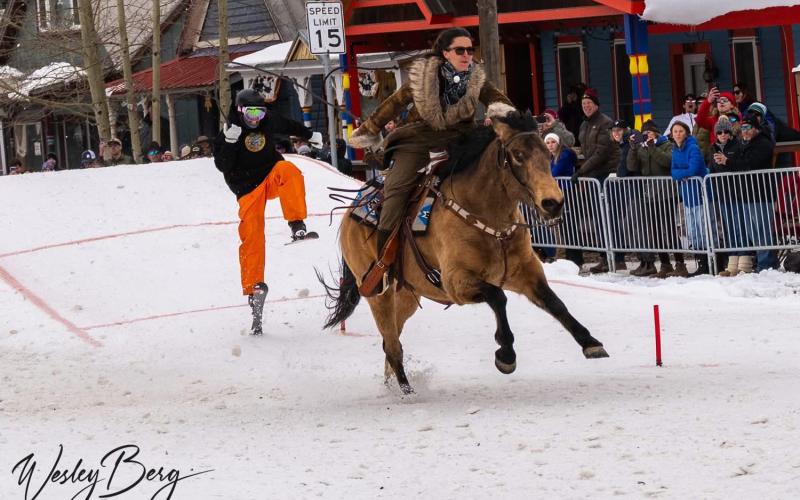 Richard Weber from Ridgway during the Saturday opening ceremony for skijoring photo by John Zarkis