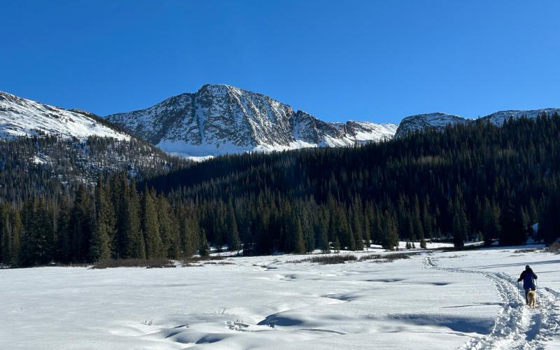 Ski touring beneath Snowden Peak photo by Mary Grizzard