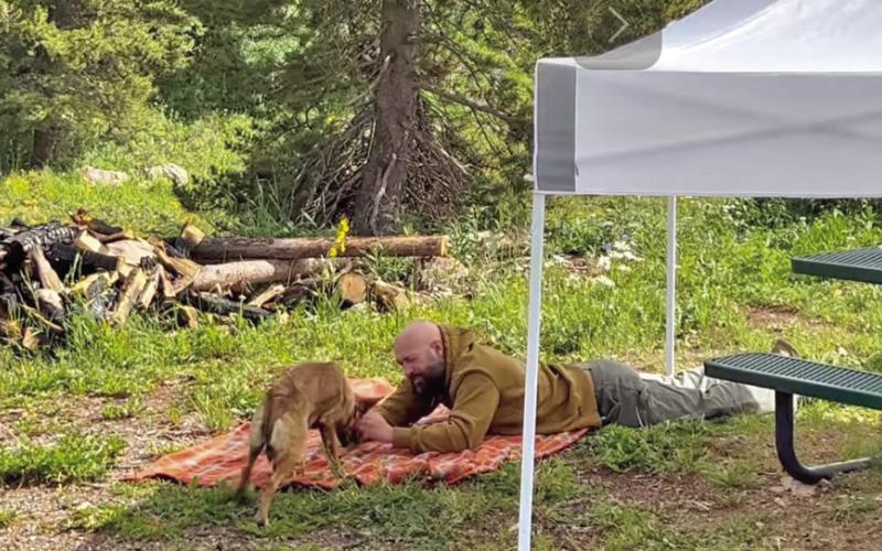 Jimmy Keene catches the dog by hand after Wes from Molas Lake had been feeding it hot dogs and called the owner who alerted Mr. Keene of her location. Photos credit Jimmy Keene
