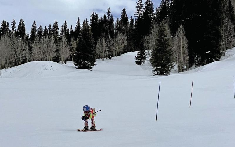 Skier hurrying down the race course. Photo submitted by Sallie Barney