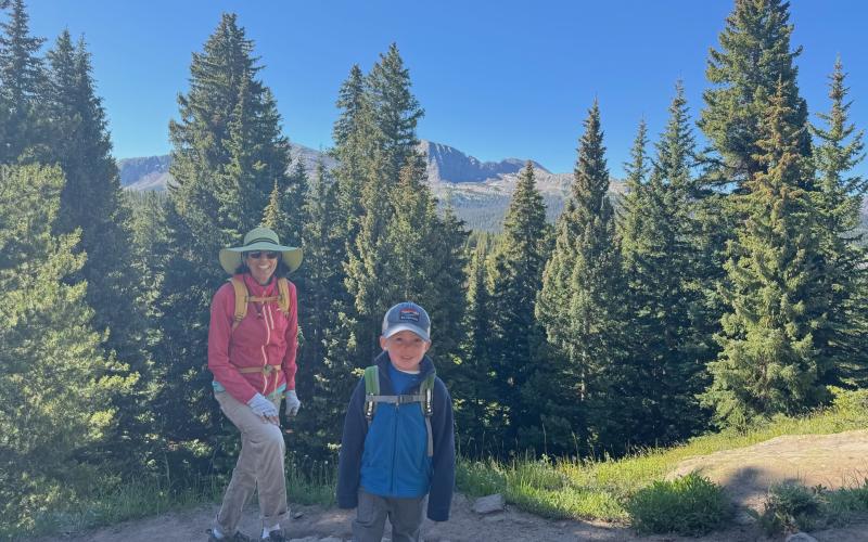 Pat Schmidt and grandson Weston Phillips hiking in the San Juans. Photo credit Zoe Phillips