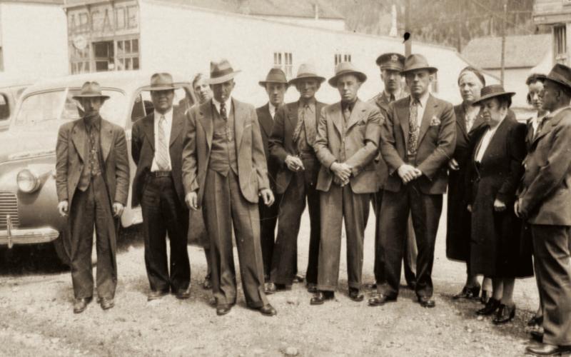 A group in front of Matties’ Welcome Saloon on Blair Street after the funeral of William “Billy” Matties (1922-1943) He died July 22, 1943 of meningitis in Los Angeles. San Juan County Historical Society photo