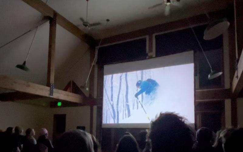 A sold out crowd enjoys 8 short films at the Mountainfilm on Tour event at Kendall Mountain Community Center. Photo credit DeAnne Gallegos