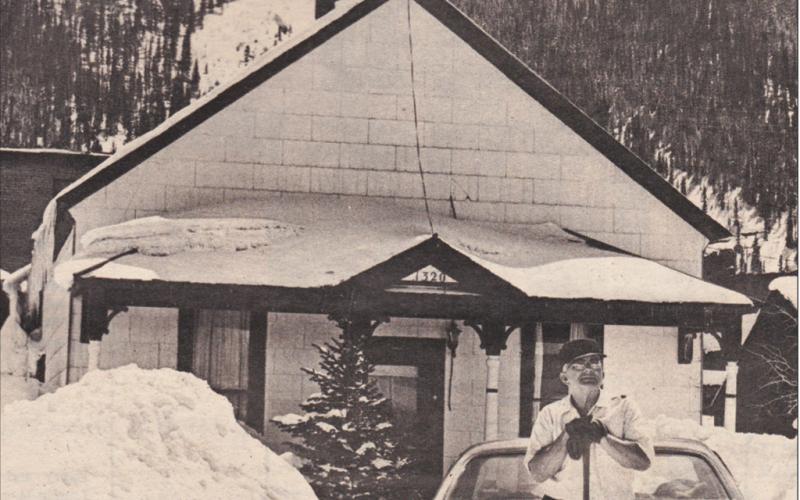 Frank Salfisberg is pictured on Page 1 of the April 4, 1975 edition of the Silverton Standard at his home at 1320 Reese Street. The life-time resident said he couldn’t remember that much snow so late in the season since the winter of 1952.