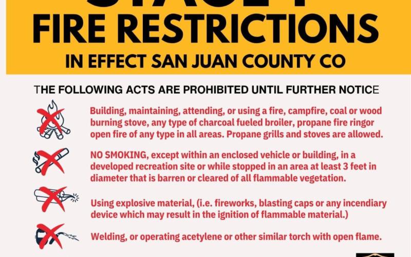 San Juan County Colorado Reduced to Stage 1 Fire Restriction as of Saturday August 1, 2026