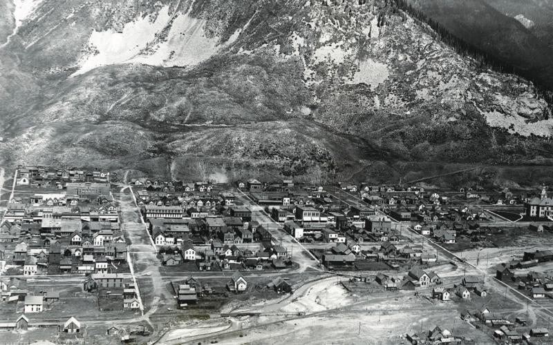 Silverton in 1914, as seen from Kendall Mountain. Notably the photo includes a rare glimpse of the old Town Hall on Blair Street. Photo courtesy San Juan County Historical Society