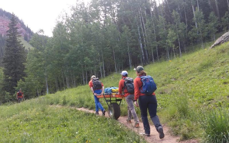 Silverton Medical Rescue hiking Ice Lakes Trail to assist an injured hiker on Sunday. Photo Credit Silverton Medical Rescue Team Member