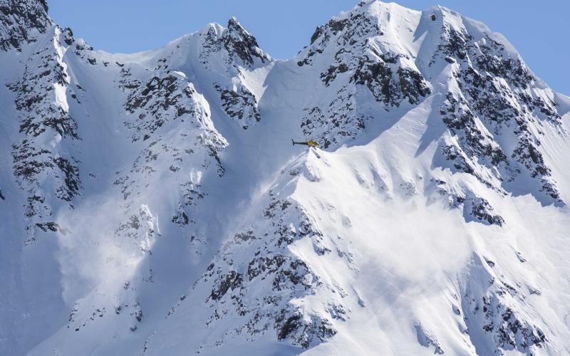 Aaron guiding Warren Miller circa 2015 at Silverton Mountain (Photo Credit Silverton Mountain)