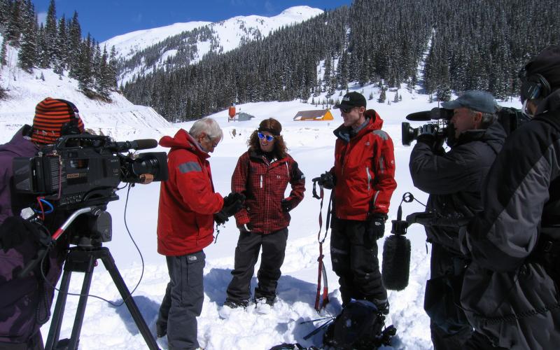 Aaron and Shaun White filming 60 Minutes segment for CBS (Photo Credit Silverton Mountain)