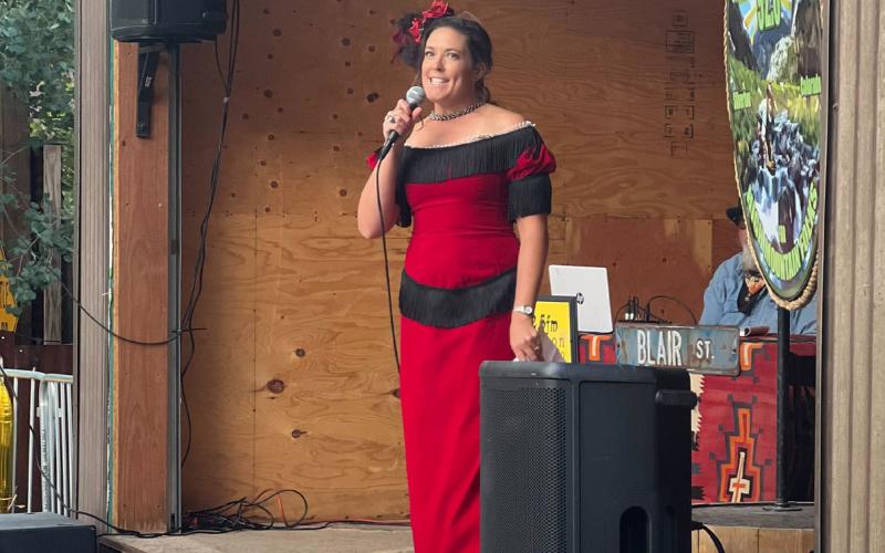 Mayor Dayna Kranker gave speech during the Town of Silverton’s 150th party in Anesi Park. Photo Credit DeAnne Gallegos