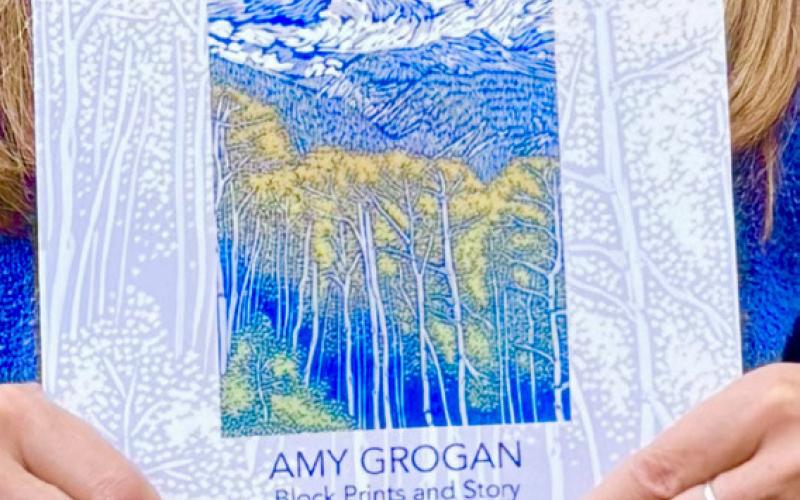 Aspens Alive art book of block prints and stories written by Amy Grogan photo by DeAnne Gallegos