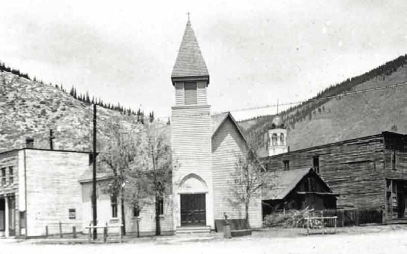 The movie prop church at the corner of 13th and Blair for filming of the movie “Run for Cover,” in 1954. The movie starred James Cagney.