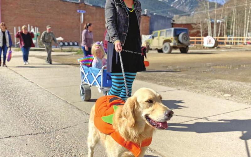 Photo Credit Dayna Kranker Creatures of all kinds dressed up for the event. Here Toots pulls Anne Izard whose pulling Alida.