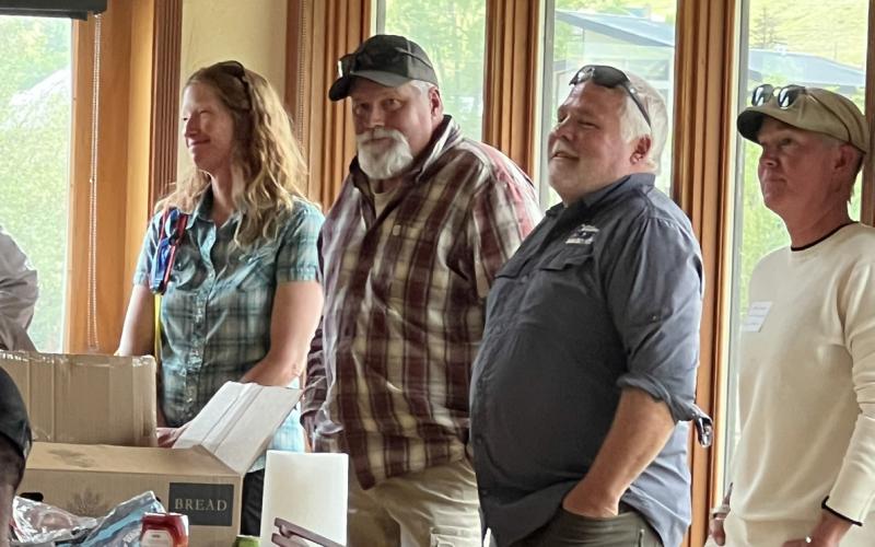 (L to R) Becky Joyce, Director of San Juan County Public Health, Pete Maisel, San Juan County Commissioner, Bevan Harris, SJC and TOS Code Enforcement, and Sarah Friden, the Parks &amp; Recreation Director, Town of Silverton, were in attendance for the BPMD Open House. Photo credit DeAnne Gallegos
