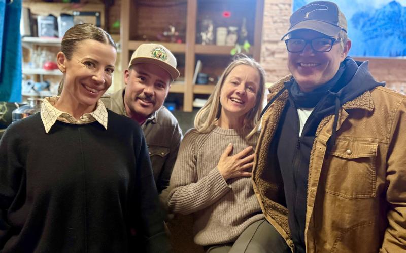 L-R Jamilynn Kaiser, Rory Cowie, Teisha Weller and Anthony Edwards enjoyed each other’s company and the live music at The Den last Friday night photo by DeAnne Gallegos