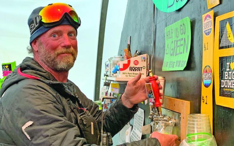 Grady Ham inside the bar at Silverton Mountain bearing his namesake. Photo credit Marc Kloster