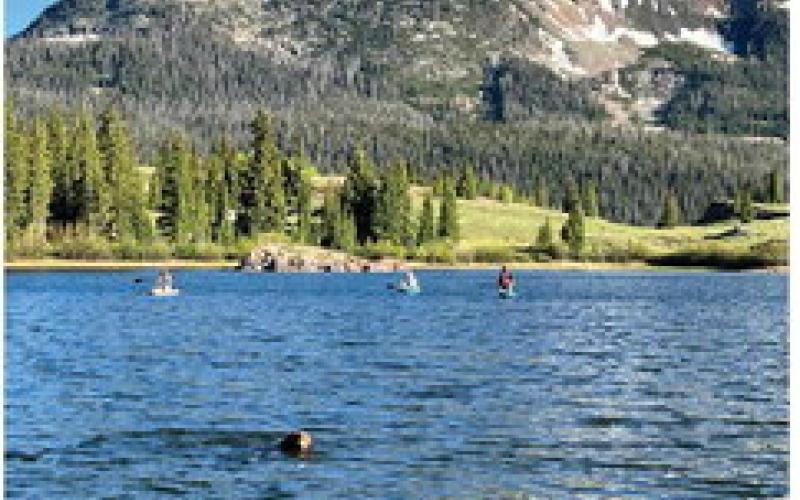 Silverton locals and Ruger Dog take an evening paddle board session after work up at Molas Lake. Photo credit DeAnne Gallegos
