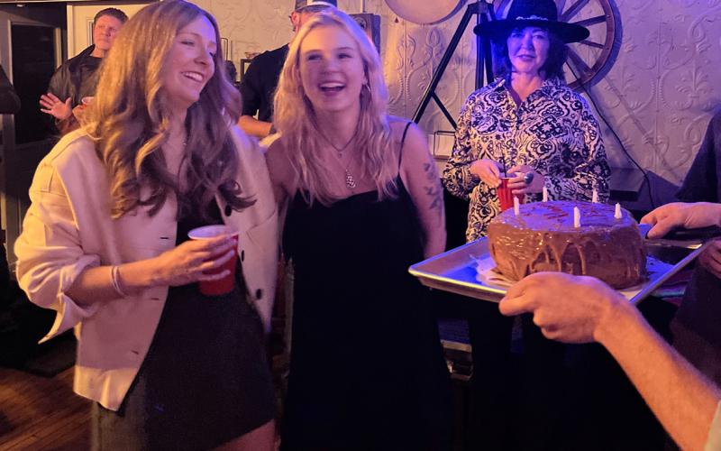 Amie Gardiner and Feile Brown celebrated their birthdays together with the El Bandito House Band last Saturday night. Photo by Dr. Yvonne Naughton