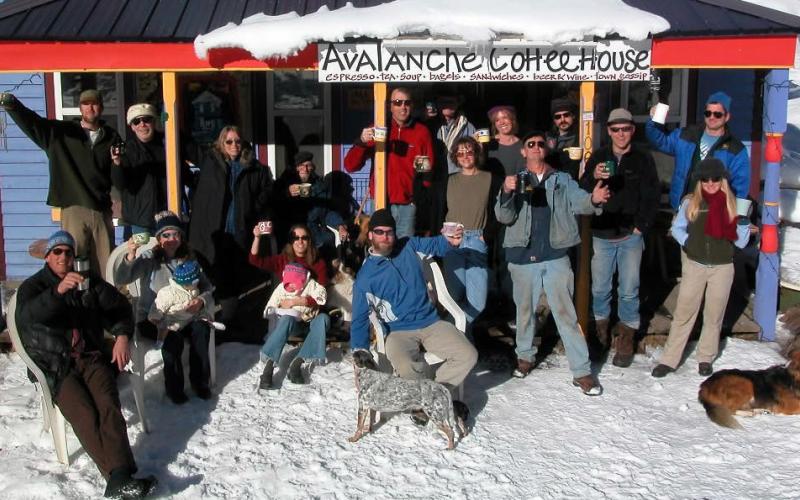 The old Avalanche Café on 11th and Blair street with a group from back in the day, year unknown, can you guess?. Photo by the Avalanche Café