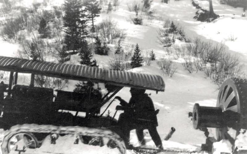 Machinery is hauled to the Pride of the West Mine in the winter of 1931-32. Photo courtesy of San Juan County Historical Society