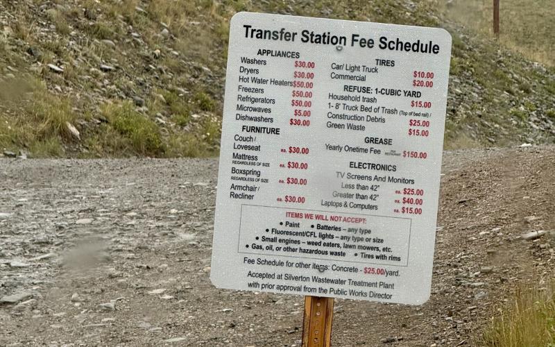 Metal transfer station fee sign at entrance of the dump photo by DeAnne Gallegos