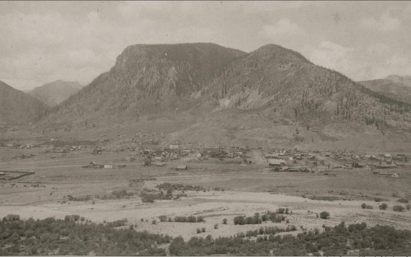 Overview of Silverton from Kendall Mountain about 1894. The depot and related buildings on Tenth street are just out of view on the left San Juan County Historical Society photo