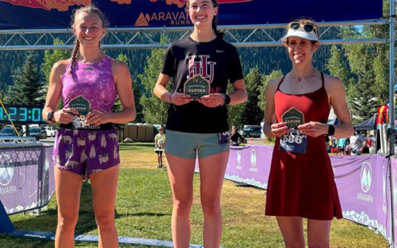 Silverton Alpine 8 mile women Anabel Brad, Alyssa Turner, Mel Sotos-Schurtz photo by Aravapai