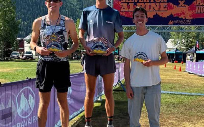 Kendall Mountain Run winners 12 miler men Paul Knight , Thomas Croshaw, Evan Kwiecien photo by Aravapai