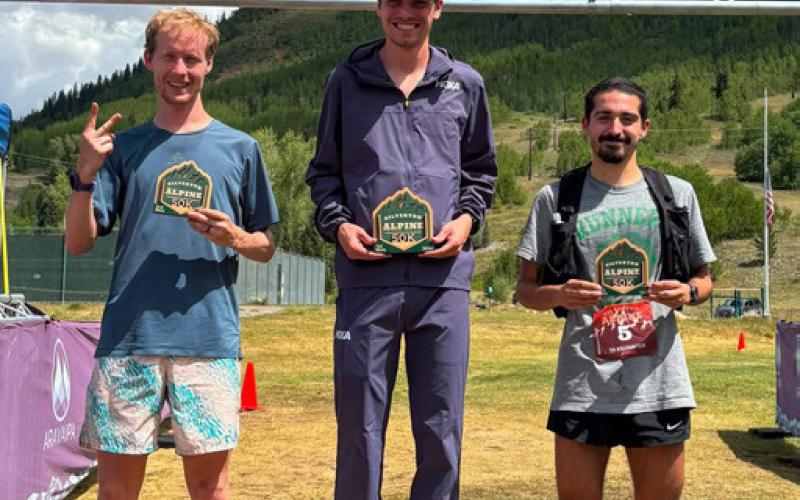 Silverton Alpine's winners 50K Men, Ryan Raff , Mitchell Day, Joey Moreno photo by Aravapai