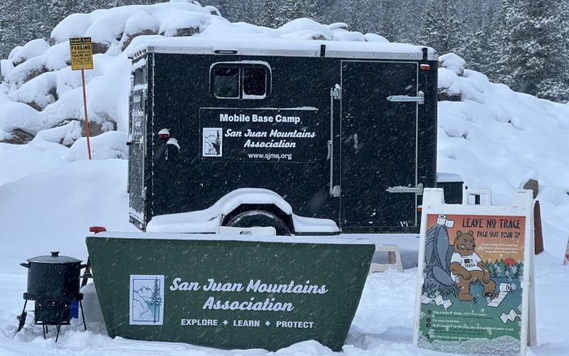 SJMA's Saff Snow Ambassador Basecamp at Andrew's Lake Winter Parking Area photo by SJMA
