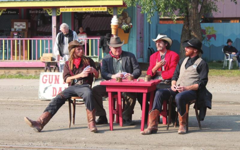 The 2021 Silverton Gunfight cast is pictured here (left to right Julian Roberts, Shawn Cox, Phoenix Knight, and Nate Smith. Photo Credit Jennifer Smith.