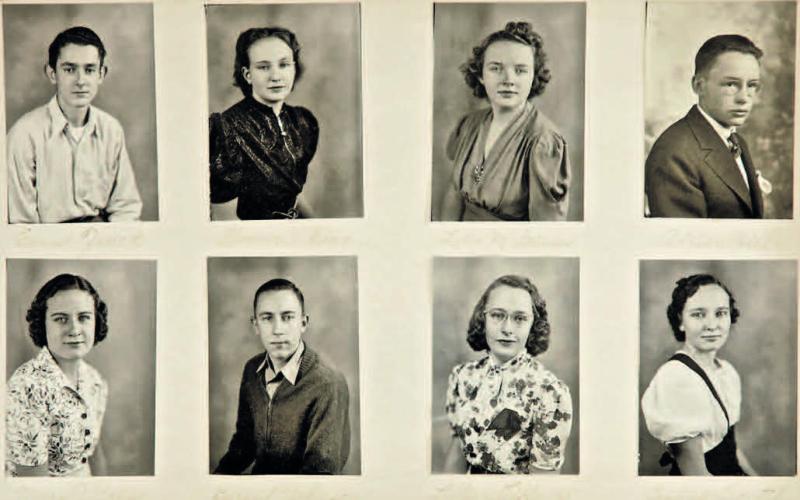 Photo courtesy of Silverton School The Silverton High School class of 1939. Top row, from left: Ernest Quick, Florence V. Wing, Lelia M. Grimes, Adrian Hill. Bottom row, from left: Mary J. Cain, Barent Johnson, Lillian Tiffany, Pauline Trontel.