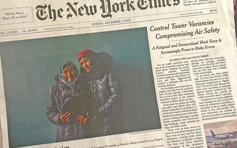 The front page of the Sunday Edition New York Times. Photo credit DeAnne Gallegos