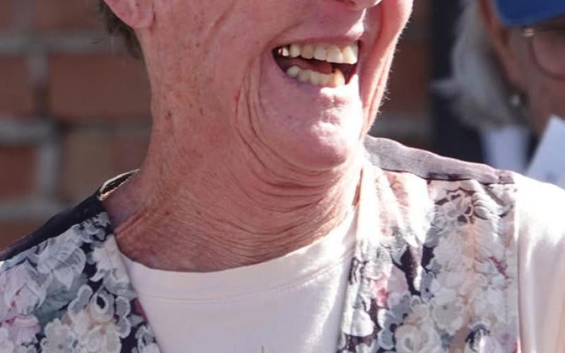 Jackie Kerwin was all smiles as she banged the drum during their concert Friday afternoon photo by Kevin Lemmons