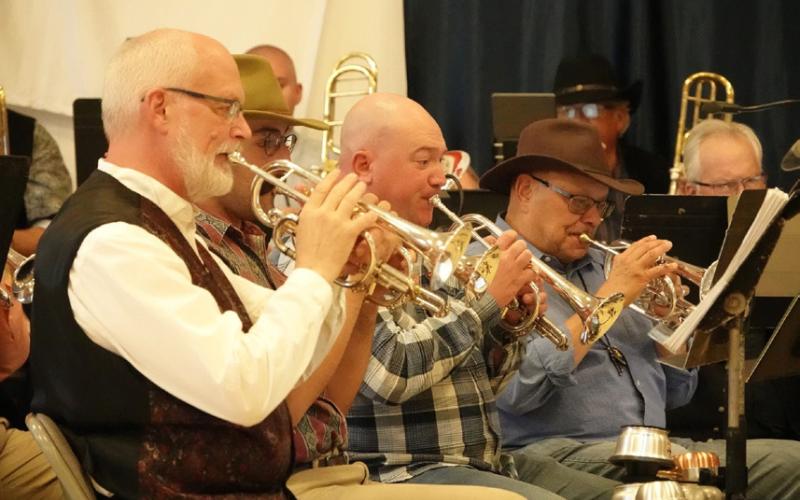 The horn section of the big brass band that played Saturday night in the school gym photo by Kevin Lemmons