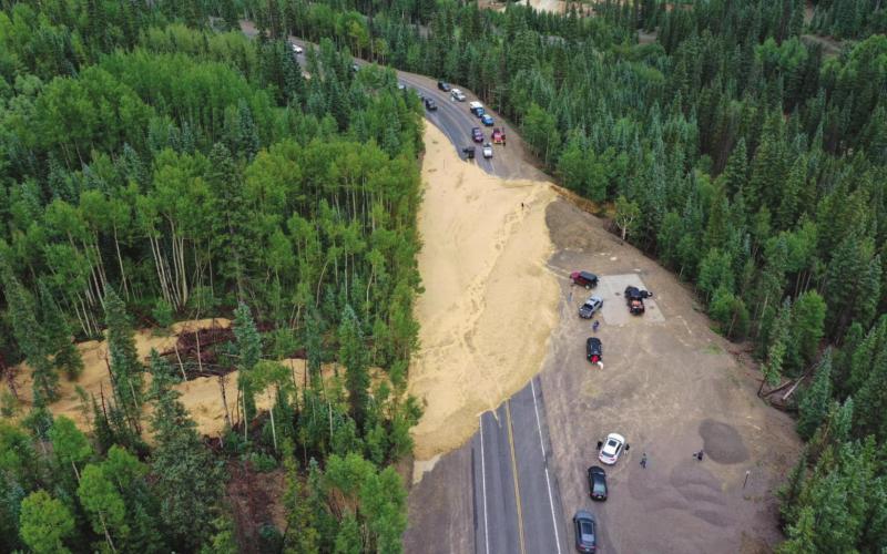 Extreme weather shut down highway 550 several times this year. In this photo, a mudslide at Governor’s Gulch July 25 closed the highway. Photo Credit Mike Boruta