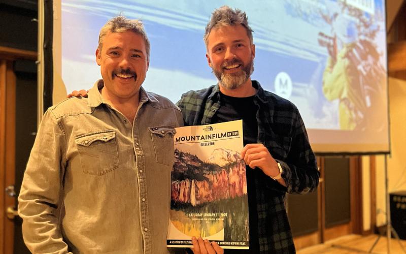 Mountain Film 2025 Emcee Rory Cowie and Mountain Film Organizer Brenden Goetz