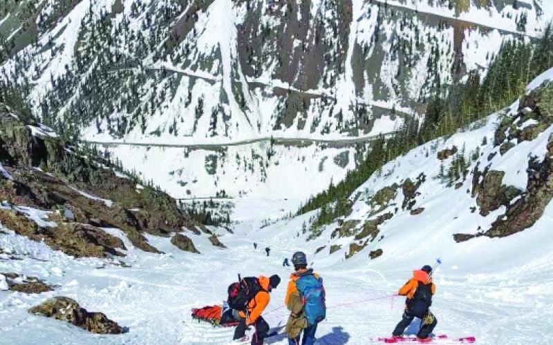 Silverton Medical Rescue team members on an avalanche rescue mission winter/spring 2023. Photo credit SMR