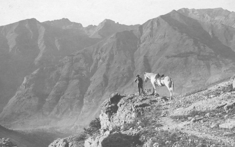 1920 Unidentified rider and horse overlooking Little Giant Basin
