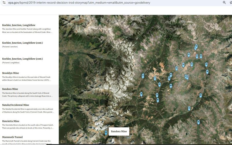 Screenshot of the EPA's Map Tour of Interim Remedial Action Source Areas