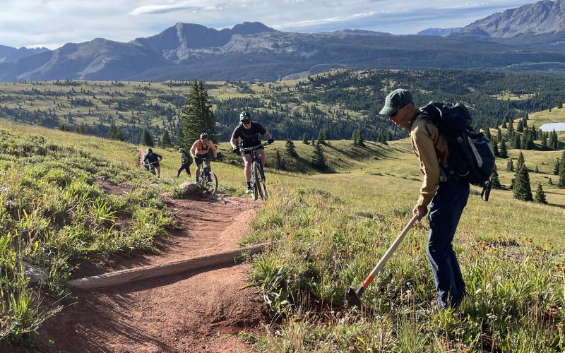 SJMA Volunteer conducting light trail maintenance along the Colorado Trail, Segment 25. Photo credit San Juan Mountains Association