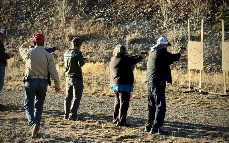 Photo by Jeff Stephens San Juan County Undersheriff Steve Lowrance instructs locals on gun safety during the Sheriff’s handgun safety training last week.